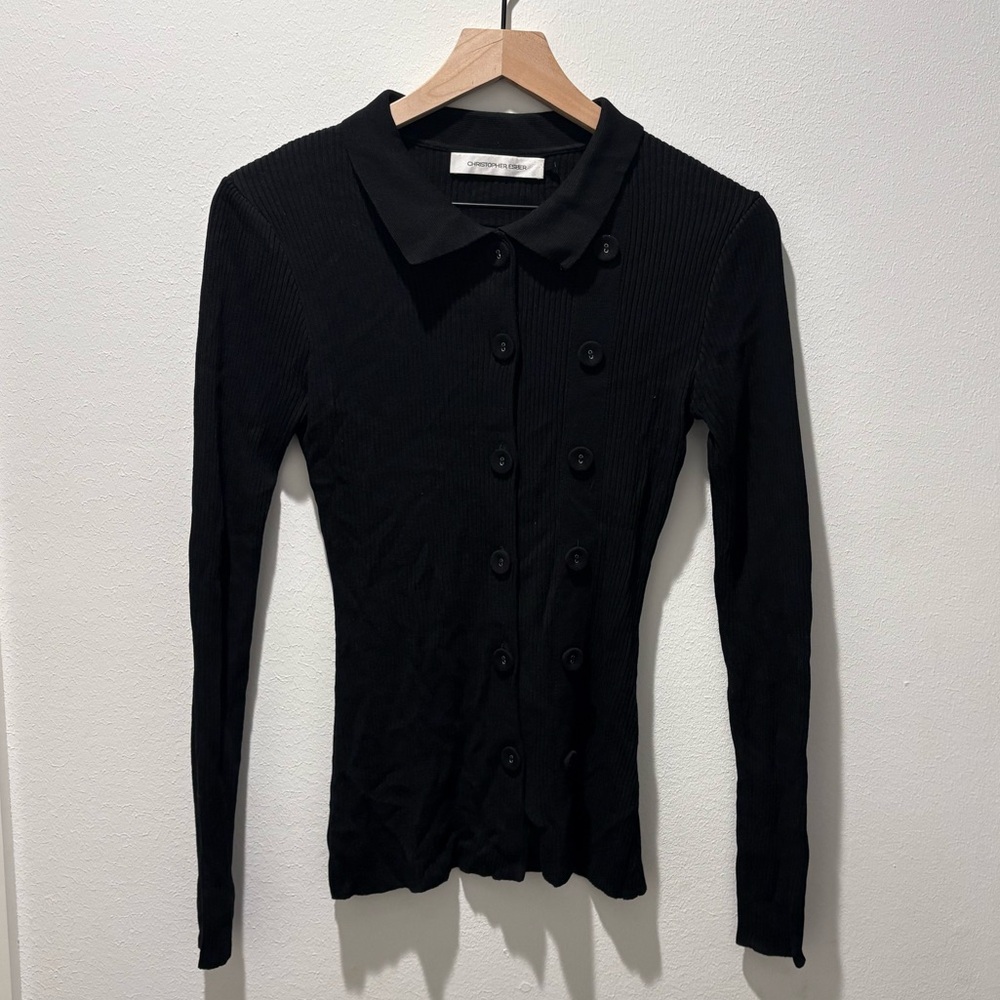 Christopher Esber Black Double Button Ribbed Card… - image 2